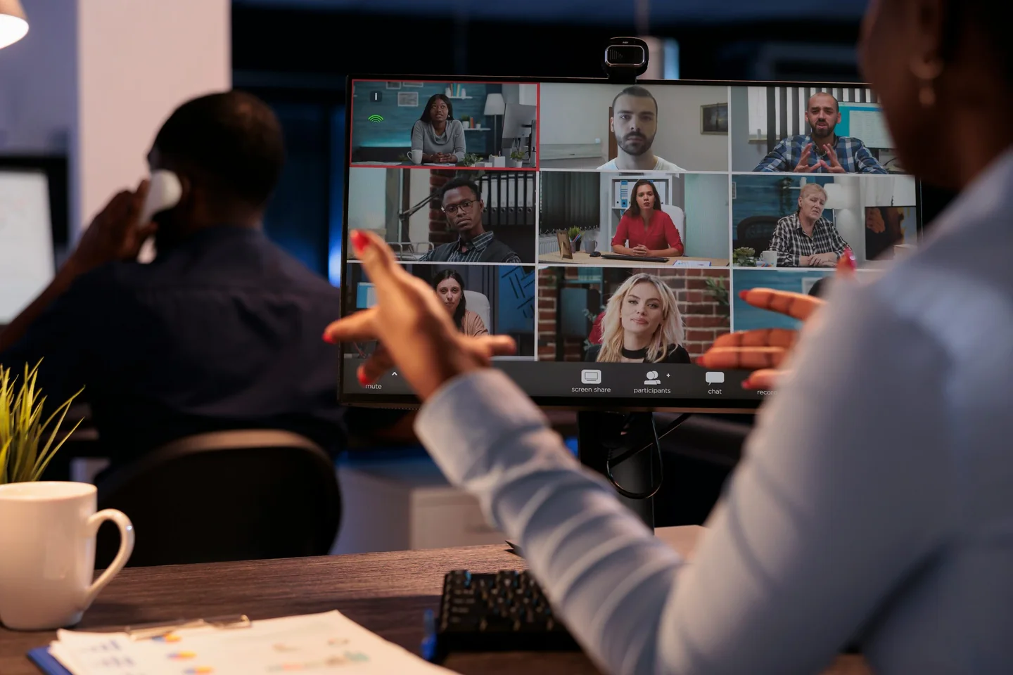 Online training session shown on a large video call