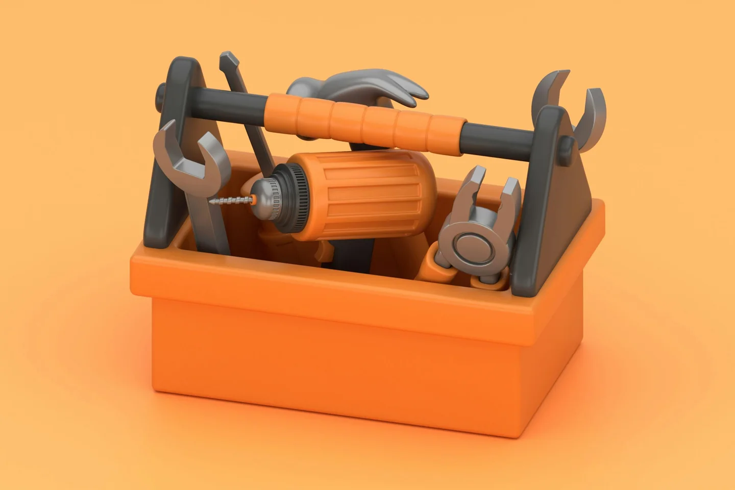 Orange toolbox filled with construction tools